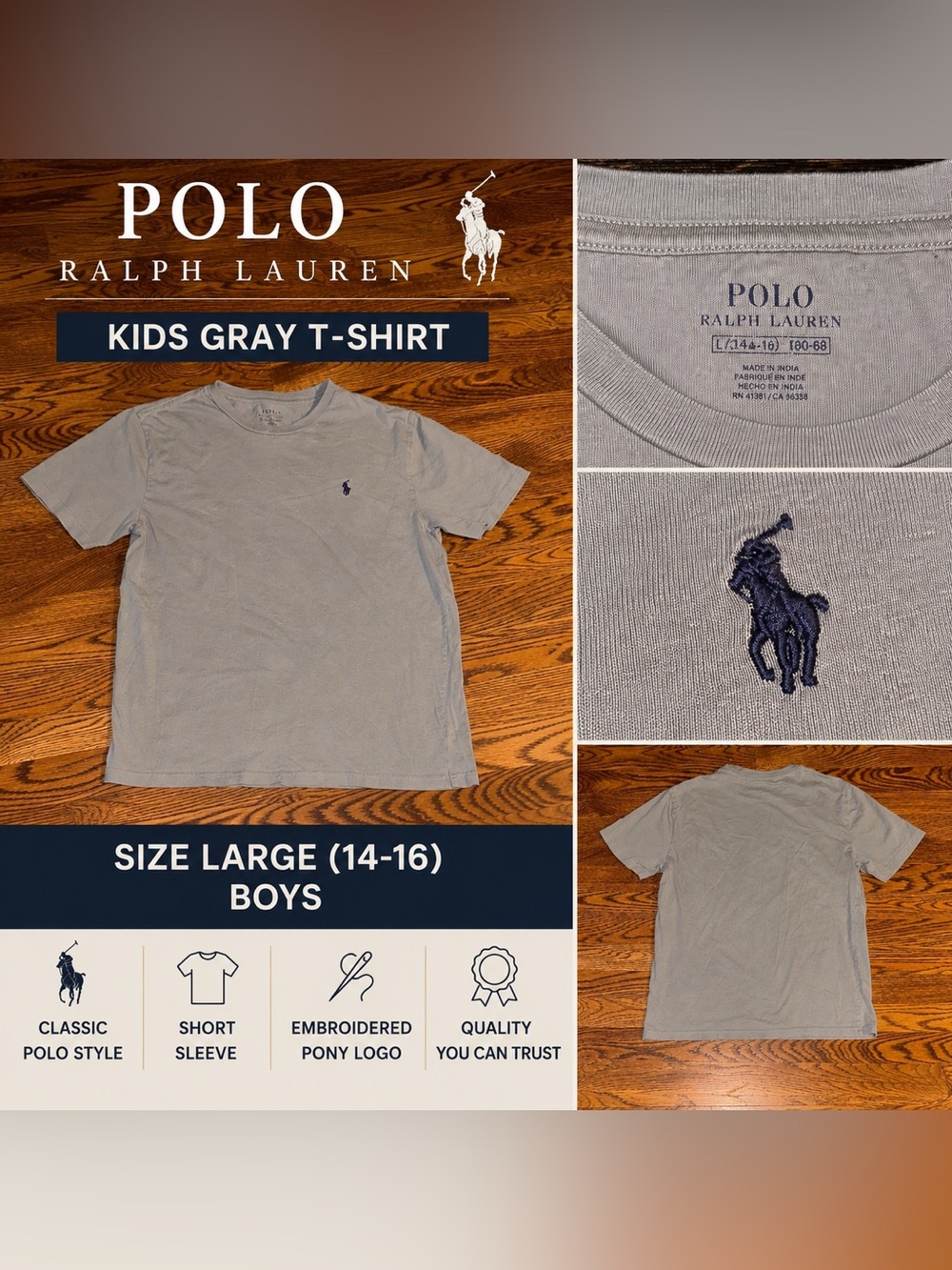 Polo Ralph Lauren Kids Gray Classic Pony T-Shirt Size L 14-16